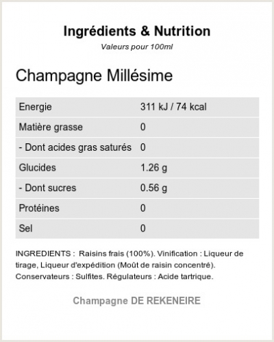 Champagne Millésime - Ingrédients et Nutrition 