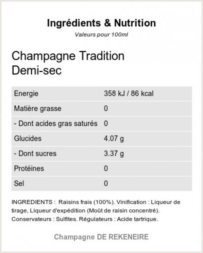 Champagne Tradition Demi-sec - Ingrédients et Nutrition 